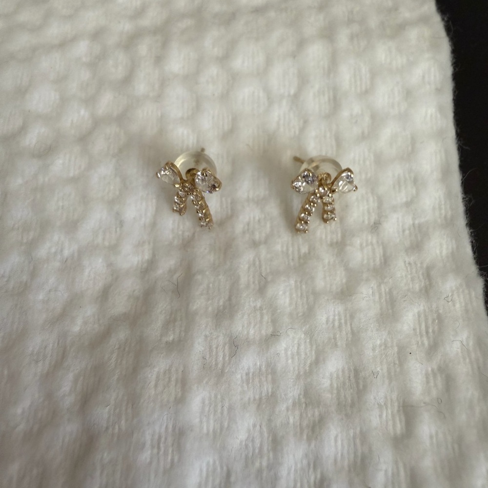 14k Gold Solid Elegant Gold Bow Stud Earrings - image 1